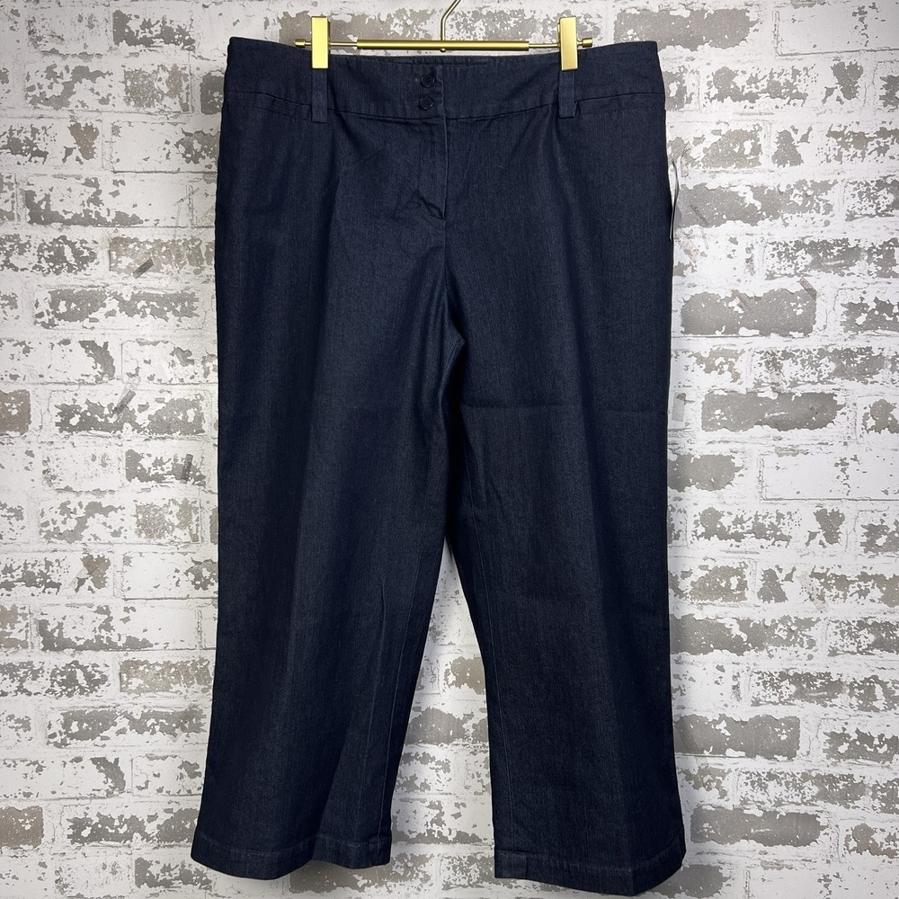Vtg Wide Leg Cropped Culottes Career Blue Denim Capris Pants Sz 16 Stretch Chino